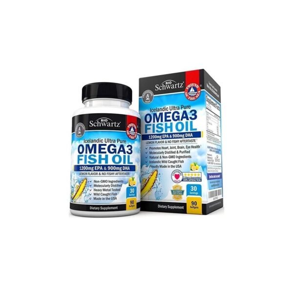 Fish Oil Omega 3 EPA & DHA 2250 mg – Burpless Lemon Flavor Triple Strength Supplement – Immune & Heart Support Fatty Acids Pills – Promotes Immunity, Joint, Eyes, Brain & Skin Health – Non GMO 90 Ct