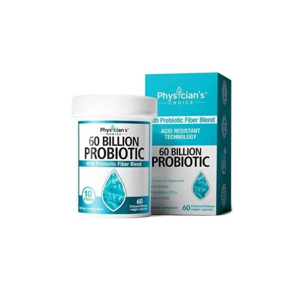 Probiotics 60 Billion CFU – Probiotics and Prebiotics for Women & Men – 2 Month Supply, Natural Shelf Stable Probiotic Supplement with Organic Prebiotic, Acidophilus Probiotic – 60 CT