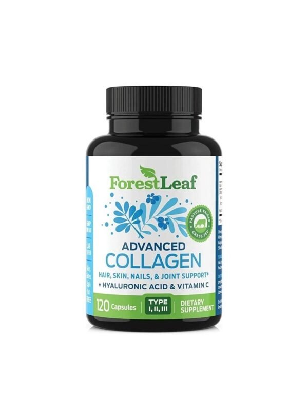 ForestLeaf – Collagen Pills with Hyaluronic Acid & Vitamin C – Reduce Wrinkles, Tighten Skin, Boost Hair, Skin, Nails & Joint Health – Hydrolyzed Collagen Peptides Supplement – 120 Capsules