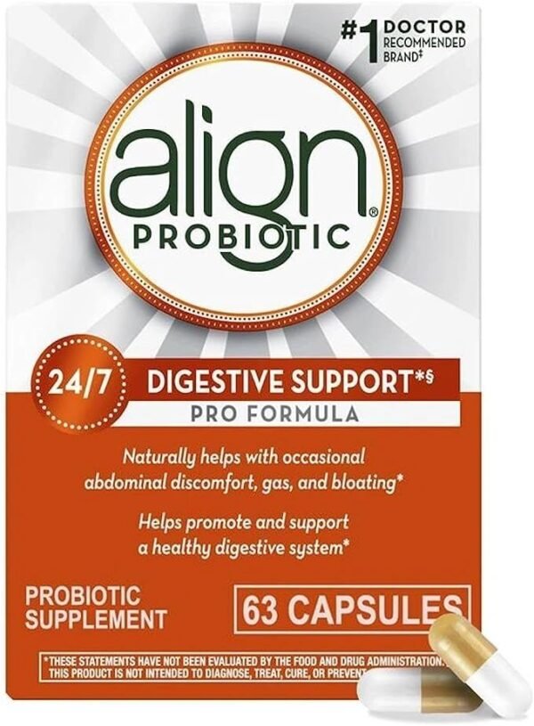 Align Probiotic, Pro Formula, Probiotics for Women and Men, Daily Probiotic Supplement for Digestive Health, Helps Soothe Occasional Abdominal Discomfort, Gas, and Bloating 63 Capsules