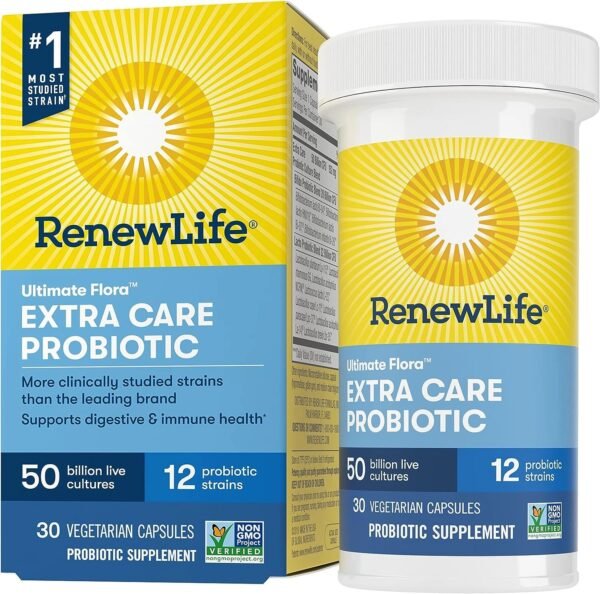 Renew Life Adult Probiotics, 50 Billion CFU Guaranteed, Probiotic Supplement for Digestive & Immune Health, Shelf Stable, Gluten Dairy & Soy Free, 30 Capsules