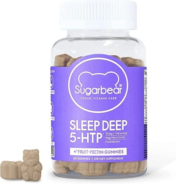 Sugarbear Sleep Aid Gummies for Adults with Melatonin 6mg, Magnesium, L-Theanine, 5 HTP, Vitamin B6, Valerian Root, Lemon Balm, Passionflower – Vegan Chewable Sleep Supplement, Sleep Vitamins, 60 Ct