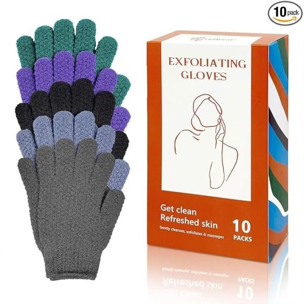 Evridwear Exfoliating Dual Texture Bath Gloves for Shower, Spa, Massage and Body Scrubs, Dead Skin Cell Remover, with Hanging Loop Heavy(5 Pairs Gift Set for Men and Women )