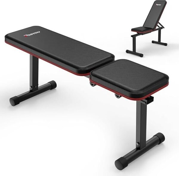 PASYOU Adjustable Weight Bench, Flat & Incline Strength Training Bench for Home Gym, 5 Incline Levels, 600 lb Weight Capacity, Multifunctional Workout Bench