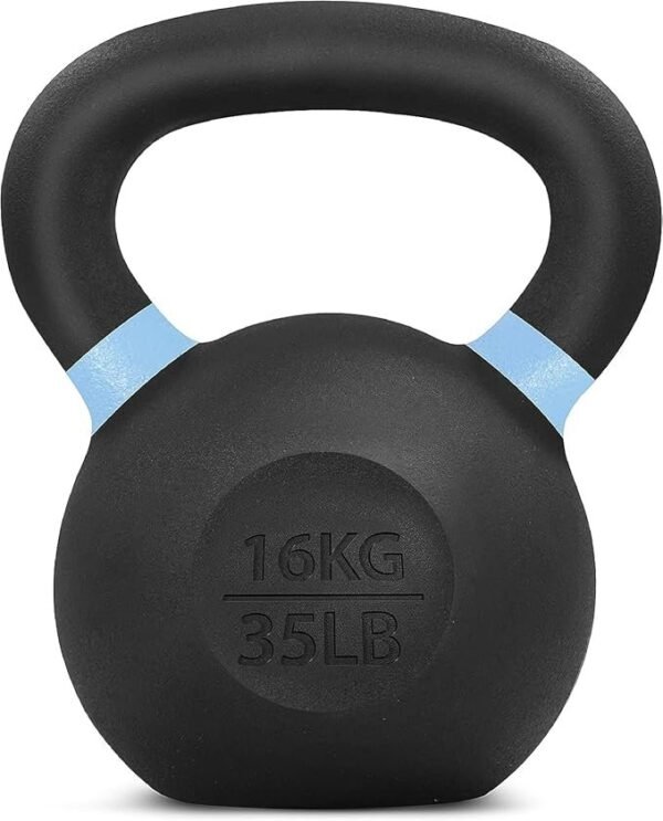 Yes4All Powder Coated Kettlebell, Cast Iron Core Kettlebells with Non-Slip Handle & Flat Bottom for Conditioning, Heavy Duty for Strength Training, 9lb to 71lb – Single & Pair