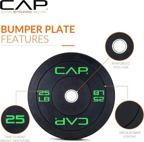 CAP 2-inch Olympic Bumper Plate Weight Set | 100-370 lbs | Multiple Colors | Storage Rack