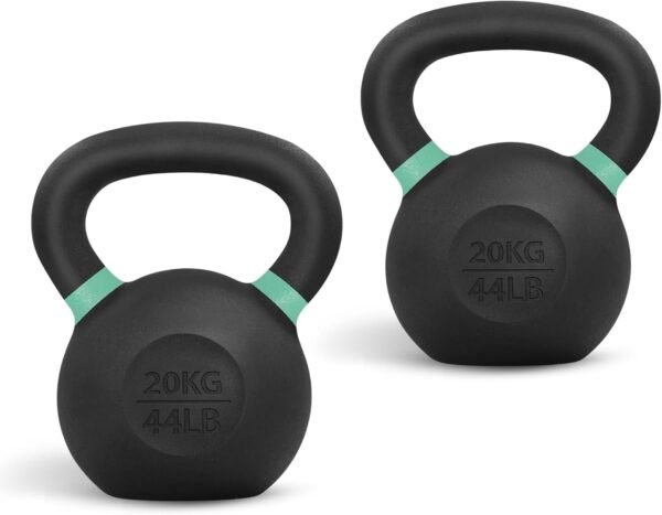 Yes4All Powder Coated Kettlebell, Cast Iron Core Kettlebells with Non-Slip Handle & Flat Bottom for Conditioning, Heavy Duty for Strength Training, 9lb to 71lb – Single & Pair